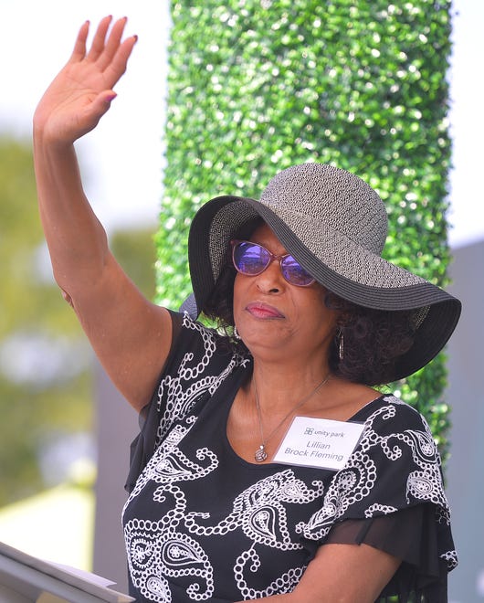 Unity Park held its grand opening on downtown Greenville's west side, Thursday morning, May 19, 2022. Mayor Pro Tem Lillian Flemming speaks during the grand opening ceremony.