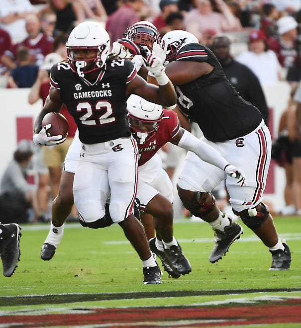 The University of South Carolina Spring football game took place at William-Brice Stadium on April 24, 2024. USC's Jawarn Howell (22) breaks down the field on a play.