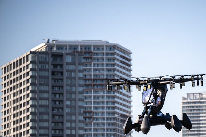 May 17, 2024: A flight operator controls the flying car "HEXA" developed by LIFT Aircraft Inc at the Tokyo Big Sight in Tokyo.