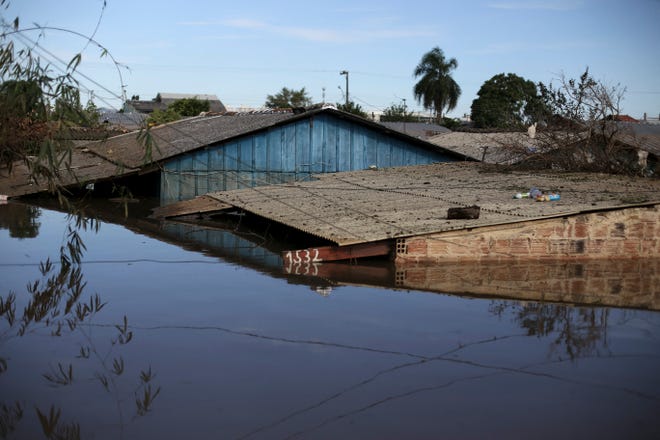 May 17, 2024: View of a flooded house in the Rio Branco neighborhood in Canoas, Rio Grande do Sul state, Brazil. More than 600,000 people have been displaced by the heavy rain, flooding and mudslides that have ravaged the south of the state of Rio Grande do Sul for around two weeks.