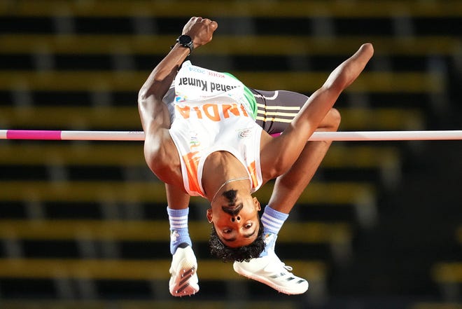 May 19, 2024 : Nishad Kumar of India competes in the Men's High Jump T47 final during day three of the World Para Athletics Championships Kobe at Kobe Universiade Memorial Stadium in Kobe, Hyogo, Japan.