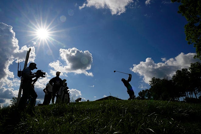 May 18, 2024 : Sahith Theegala tees off on the 15th hole during the third round of the PGA Championship golf tournament at Valhalla Golf Club in Louisville, Ky.