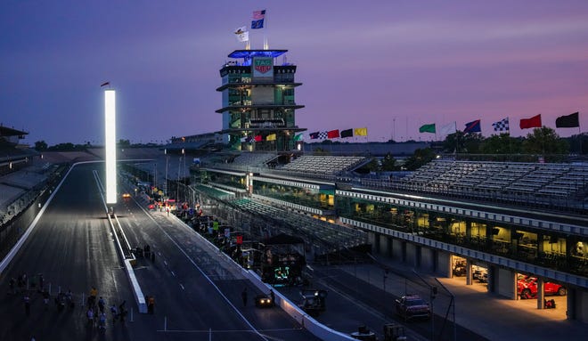 May 26, 2024 : The sun rises over the pagoda and front stretch, ahead of the 108th running of the Indianapolis 500 at Indianapolis Motor Speedway.