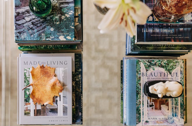 A vignette on a living room table in Stacey and David Wheeler’s home in Greenville, SC.