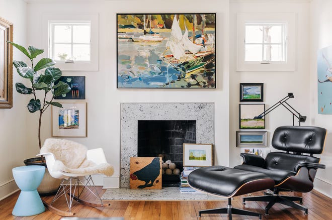 A Josef Kote painting over the fireplace is David’s favorite.